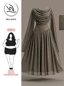 SHEIN CURVE+ Women's Plus Size Dress 22W, Autumn/Winter Party Solid Color Shiny Satin Elegant Dress Fall - Multicolor - View 2