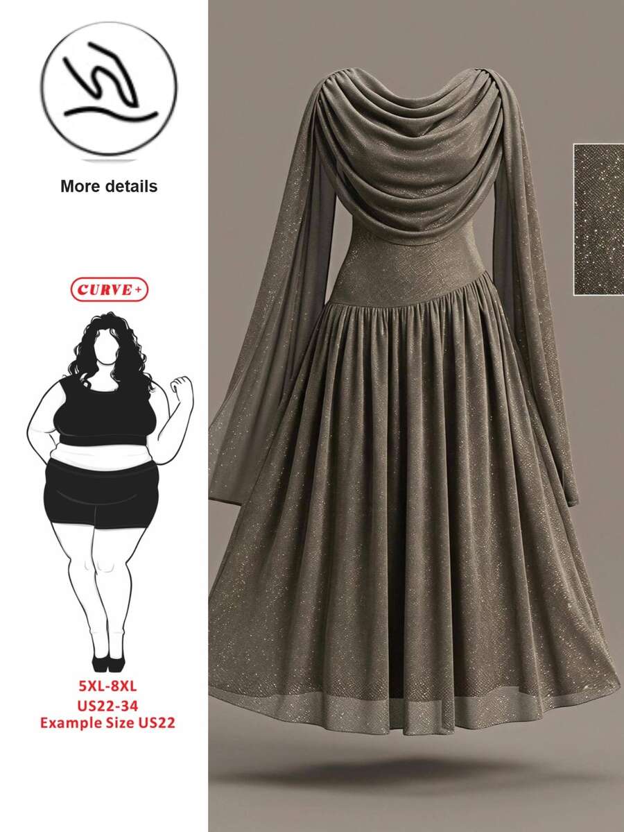 SHEIN CURVE+ 女款大尺碼 22W 秋冬派對純色亮面緞面優雅洋裝 - 彩色 - 查看 1