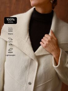 MOTF PREMIUM AUTUMN/WINTER NEW WOMEN'S KNITTED OVERSIZED LAPEL SHORT WOOL DOUBLE-FACED COAT WITH KNITTED COLLAR PATCHWORK - Beige - View 2