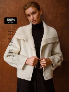 MOTF PREMIUM AUTUMN/WINTER NEW WOMEN'S KNITTED OVERSIZED LAPEL SHORT WOOL DOUBLE-FACED COAT WITH KNITTED COLLAR PATCHWORK - Beige - View 1