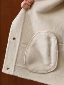 MOTF PREMIUM AUTUMN/WINTER NEW WOMEN'S KNITTED OVERSIZED LAPEL SHORT WOOL DOUBLE-FACED COAT WITH KNITTED COLLAR PATCHWORK - Beige - View 8