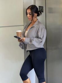 SAYEHFBABY 棕色格紋編織女款前拉鍊夾克 - 棕色 - 查看 4