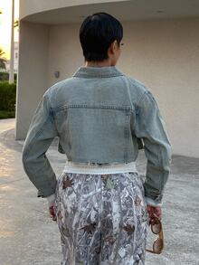 Alicia Augustina Women's Casual Ripped Front Button Up Long Sleeve Denim Jacket - Light Wash - View 2