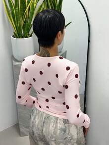 Alicia Augustina 波点印花圆领修身女式长袖T恤 - 粉色 - 查看 2