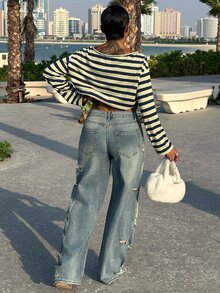 Alicia Augustina Women's Fashion Casual Street Distressed Retro Vintage Straight Leg Jeans - Medium Wash - View 2