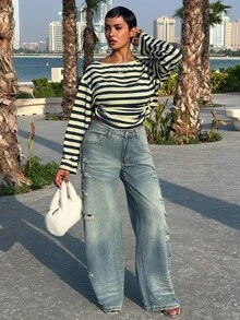 Alicia Augustina Women's Fashion Casual Street Distressed Retro Vintage Straight Leg Jeans - Medium Wash - View 1