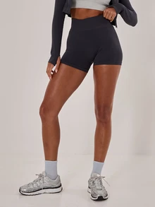 Musera Sport Ribbed High Waist Seamless Fitted Active-Wear Shorts, Padel, Tennis, Pickleball Gym Fitness Yoga Pilates Daily Casual - Navy Blue - View 2