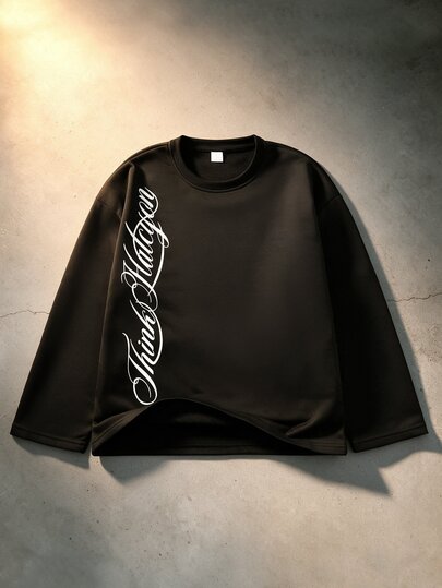 Street Life Teen Boy Letter Print Crew Neck Long Sleeve Casual T-Shirt