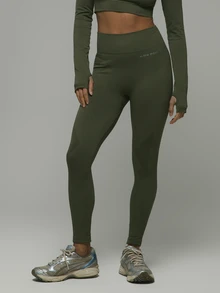 Musera Sport 高腰无缝标志运动紧身裤健身徒步女式健身房健身 - 軍綠色 - 查看 2