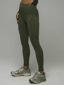 Musera Sport 高腰无缝标志运动紧身裤健身徒步女式健身房健身 - 軍綠色 - 查看 3