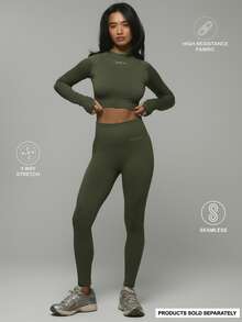 Musera Sport 高腰无缝标志运动紧身裤健身徒步女式健身房健身 - 軍綠色 - 查看 1