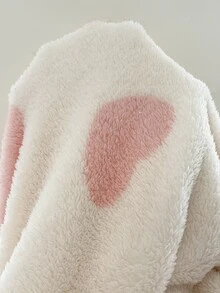 SHEIN CURVE+ Plus Size Women's Heart Pattern Thermal Lined Hooded Long Coat Christmas - Pink - View 7