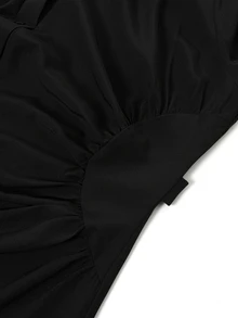 Rometta Plus Size Elegant Casual Waist Ruched Shirt Dress Fall Graduation Formal Black Halloween With Tie - Black - View 9