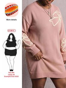 SHEIN CURVE+ Plus Size Women's Floral Print Casual Romantic L'amoure Fairy Everyday Knit Dress Date Night Party Pink Fall - Pink - View 4