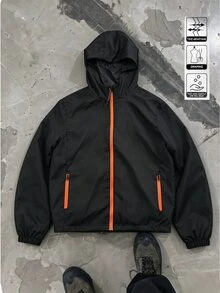 Manfinity Dauomo Men's Colorblock Zipper Dual Pocket Casual Versatile Hooded Windbreaker - Black - View 3