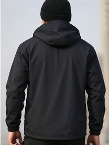 Manfinity Dauomo Men's Colorblock Zipper Dual Pocket Casual Versatile Hooded Windbreaker - Black - View 5