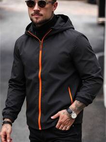 Manfinity Dauomo Men's Colorblock Zipper Dual Pocket Casual Versatile Hooded Windbreaker - Black - View 6