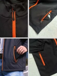 Manfinity Dauomo Men's Colorblock Zipper Dual Pocket Casual Versatile Hooded Windbreaker - Black - View 8