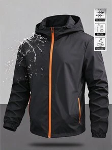 Manfinity Dauomo Men's Colorblock Zipper Dual Pocket Casual Versatile Hooded Windbreaker - Black - View 4
