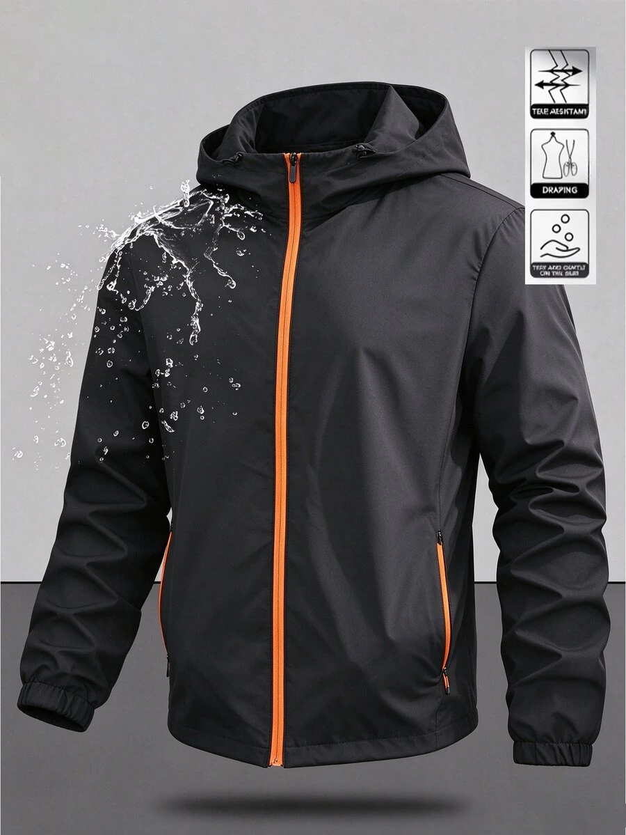 Manfinity Dauomo Men's Colorblock Zipper Dual Pocket Casual Versatile Hooded Windbreaker - Black - View 1
