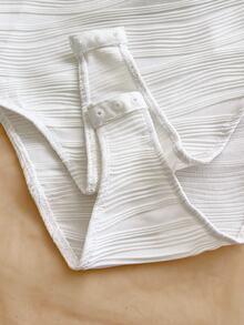 Soleia Women's Solid Color Deep V-Neck Textured Sexy Tropical Halter Neck Bodysuit Beach Party White Summer,Backless,Girly,Daily - White - View 5