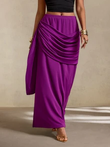 BamGlimmer Fall/ Oversized Elegant Sexy Deep Purple Stretch Knit Fabric Ribbon Bodycon Slit Skirt, Party Date Night Dinner - Purple - View 9