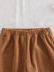 SHEIN 2件組幼兒男童衛衣＋長褲套裝，可愛海軍藍棕熊刺繡燈芯絨，長袖圓領加厚冬季假日款，寬鬆抓絨內裡 - 棕色 - 查看 7
