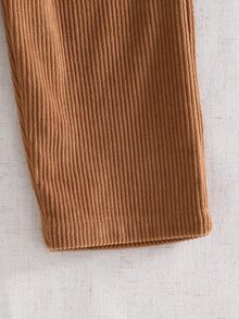 SHEIN 2件組幼兒男童衛衣＋長褲套裝，可愛海軍藍棕熊刺繡燈芯絨，長袖圓領加厚冬季假日款，寬鬆抓絨內裡 - 棕色 - 查看 8