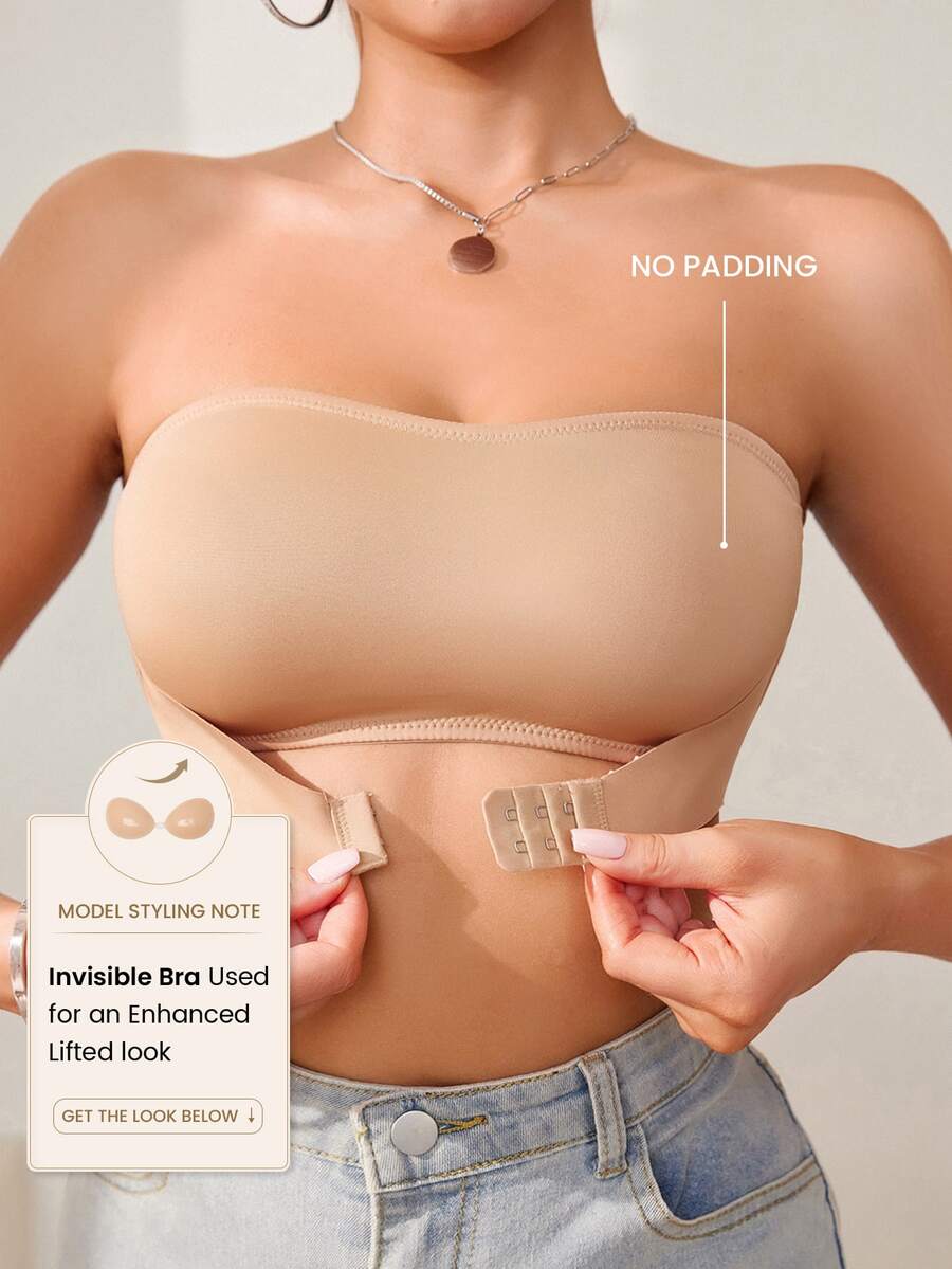 SHEIN Women's Front Button Single Layer Tube Bra Wireless, 1pc - Khaki - View 1