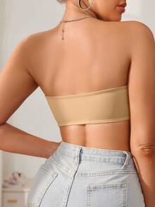 SHEIN Women's Front Button Single Layer Tube Bra Wireless, 1pc - Khaki - View 2