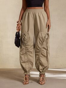 BamGleam Women's Solid Color Casual Versatile Everyday Long Pants - Khaki - View 8