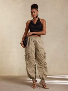 BamGleam Women's Solid Color Casual Versatile Everyday Long Pants - Khaki - View 7