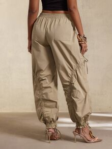 BamGleam Women's Solid Color Casual Versatile Everyday Long Pants - Khaki - View 2