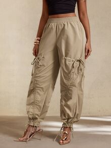 BamGleam Women's Solid Color Casual Versatile Everyday Long Pants - Khaki - View 5