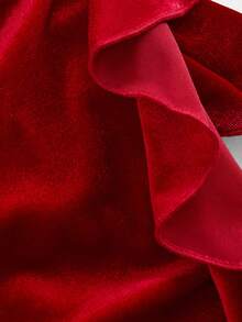 SHEIN Teen Girl Teen Girls Elegant Red Velvet Ruffle Pleated Ribbon Dress, Long Mermaid Hem, For Party, New Year, Christmas Autumn - Red - View 7