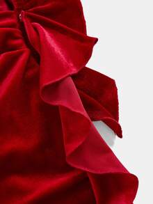 SHEIN Teen Girl Teen Girls Elegant Red Velvet Ruffle Pleated Ribbon Dress, Long Mermaid Hem, For Party, New Year, Christmas Autumn - Red - View 4