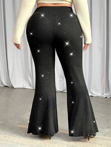 GalTyme Plus Size Women's Shiny High Waist Fashion Flare Pants Fall - Multicolor - View 2