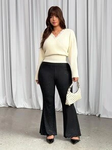 GalTyme Plus Size Women's Shiny High Waist Fashion Flare Pants Fall - Multicolor - View 5