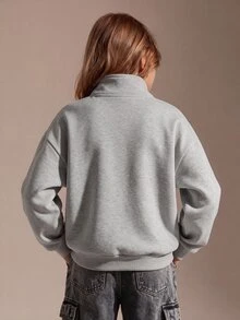 SHEIN 秋冬女款英文印花連帽拉鍊外套，黑色字母印花街頭風休閒Y2K，防寒針織面料，適合校園穿著 - 灰色 - 查看 2