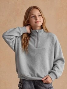 SHEIN 秋冬女款英文印花連帽拉鍊外套，黑色字母印花街頭風休閒Y2K，防寒針織面料，適合校園穿著 - 灰色 - 查看 4