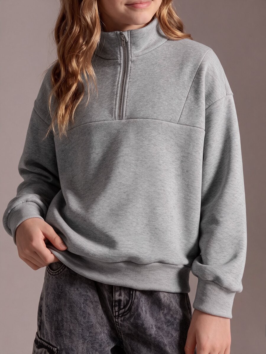 SHEIN 秋冬女款英文印花連帽拉鍊外套,黑色字母印花街頭風休閒Y2K,防寒針織面料,適合校園穿著 - 灰色 - 查看 1
