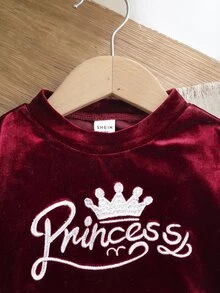 SHEIN 女嬰秋冬可愛酒紅色刺繡圖案連帽衛衣與長褲套裝，適合聖誕節 - 酒紅色 - 查看 7