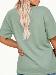 EMERY ROSE Plus Size Women's Casual NYC Letter Print Loose Mid-Length Round Neck Short Sleeve T-Shirt - Green - View 2