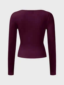 Chiquease Women Casual Scoop Neck Fitted Long Sleeve T-Shirt, Spring/Autumn For New Year - Red Violet - View 7
