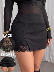 GalTyme Plus Size Sexy French Lace Patchwork Skort Fall - Black - View 1