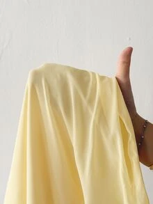 SHEIN PETITE Spring/Summer Women's Solid Pale Yellow Strapless Mini Dress With Flowing Ruffled Skirt, Dress, Club Night Out Night Sexy - Yellow - View 12
