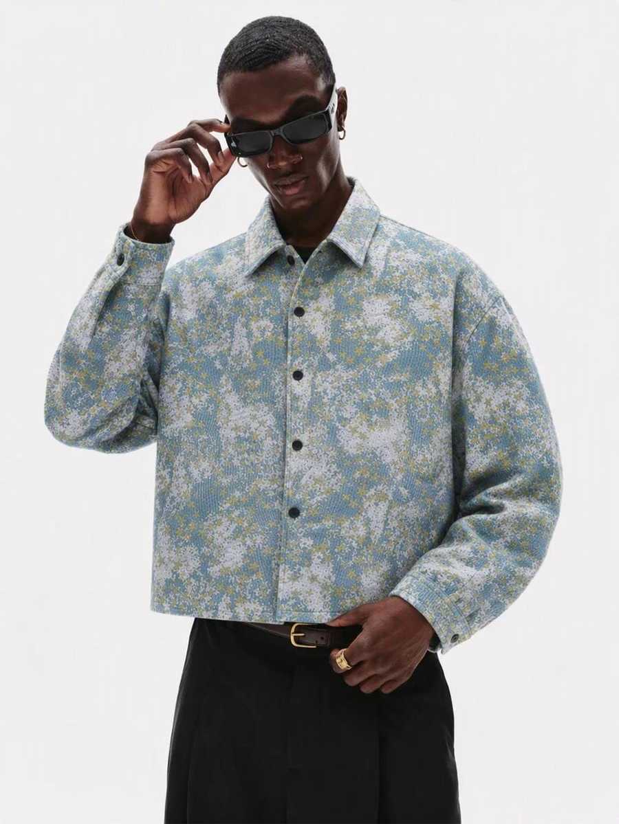 Manfinity Hypemode Men's Tie-Dye Long Sleeve Single-Breasted Casual Retro 90s Shirt Vacation Fall - Baby Blue - View 1
