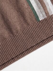 Neovey Brown Striped Retro Casual 80s Striped Knit Polo, Spring Summer, Business Casual, Daily Commute, Vacation Dating Top Vacation - Multicolor - View 4