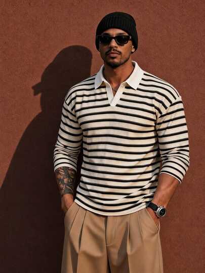 Neovey Men's Striped Colorblock Casual Long Sleeve T-Shirt For Daily Wear