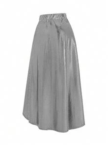 DreamSkyne Plus Size Women's Vintage Metallic Foil Print Flowy A-Line High Waist Maxi Skirt,Silver,Autumn,70's,Party,Rave,Commuting Silver Skirt For Women - Silver - View 5